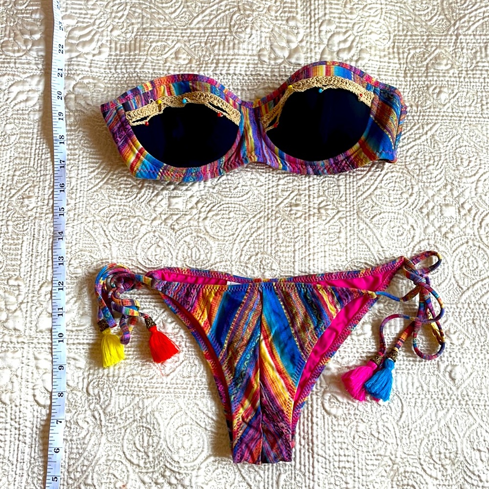 Ale by Alessandra Multicolor Strapless Brazilian Bikini Set Sz XS/S